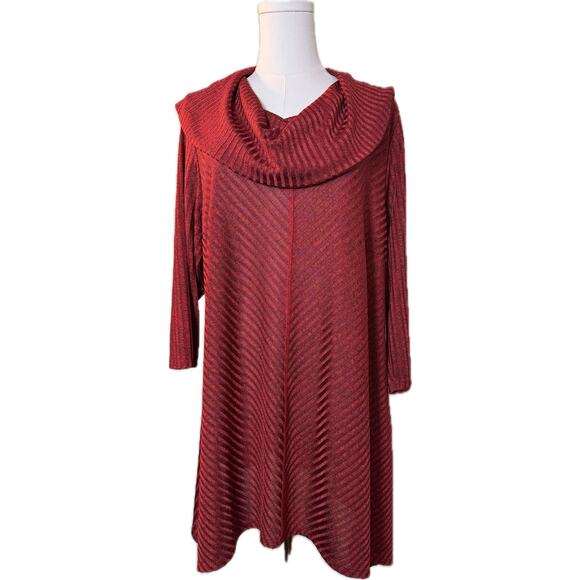 Women's NYGARD Deep Red 3/4 Sleeve Loose Cowl Neck Tunic, Size 2X - Picture 1 of 7